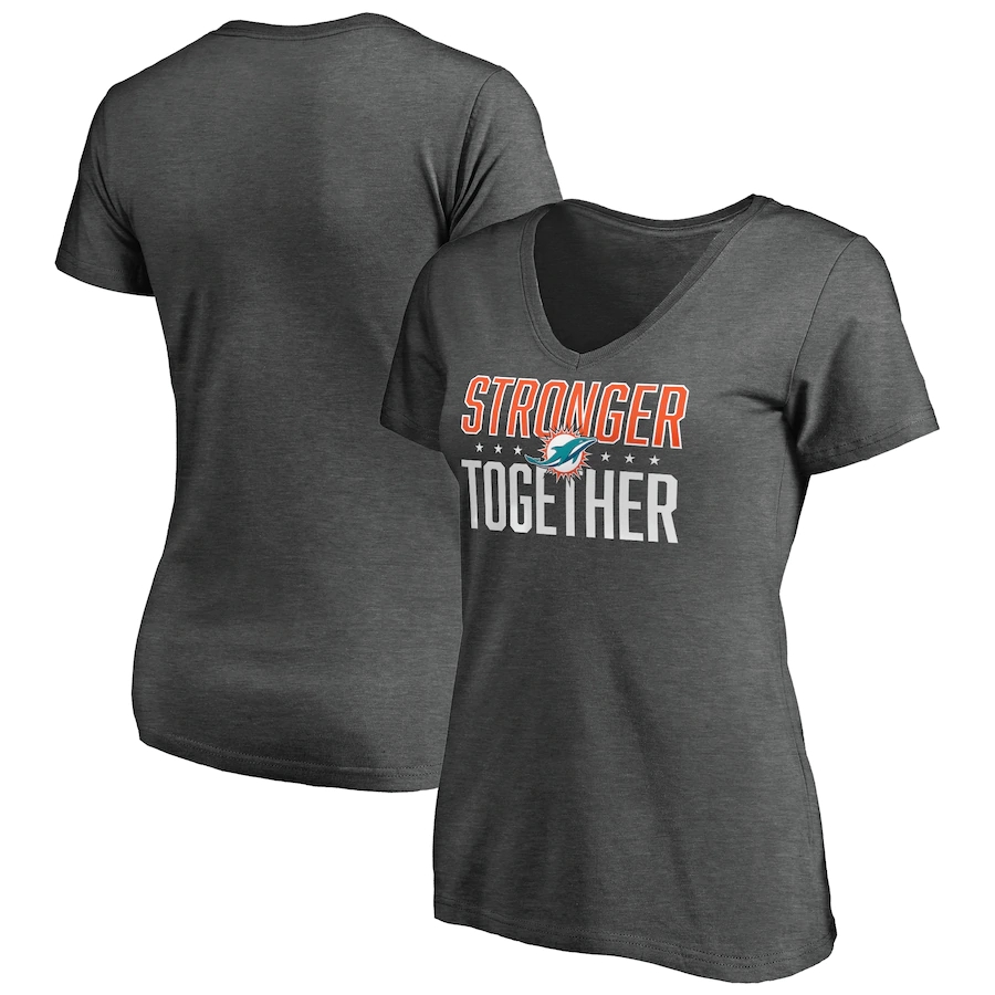 Women's Miami Dolphins Heather Stronger Together Space Dye V-Neck T-Shirt(Run Small)